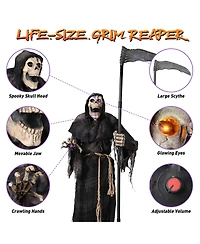 Yescom 6Ft Halloween Grim Reaper Life Size Animated Skull Motion Activated Ac 100V-240V 2025 Party Decor