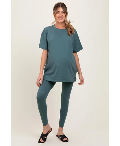 Pinkblush Maternity Light Olive Oversized Crewneck Short Sleeve and Legging Set