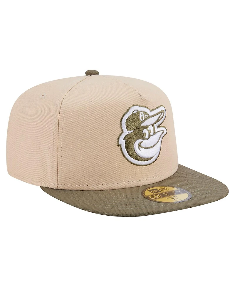 New Era Men's Light Beige/Olive Baltimore Orioles Two-Tone Color Pack A-Frame 59FIFTY Fitted Hat