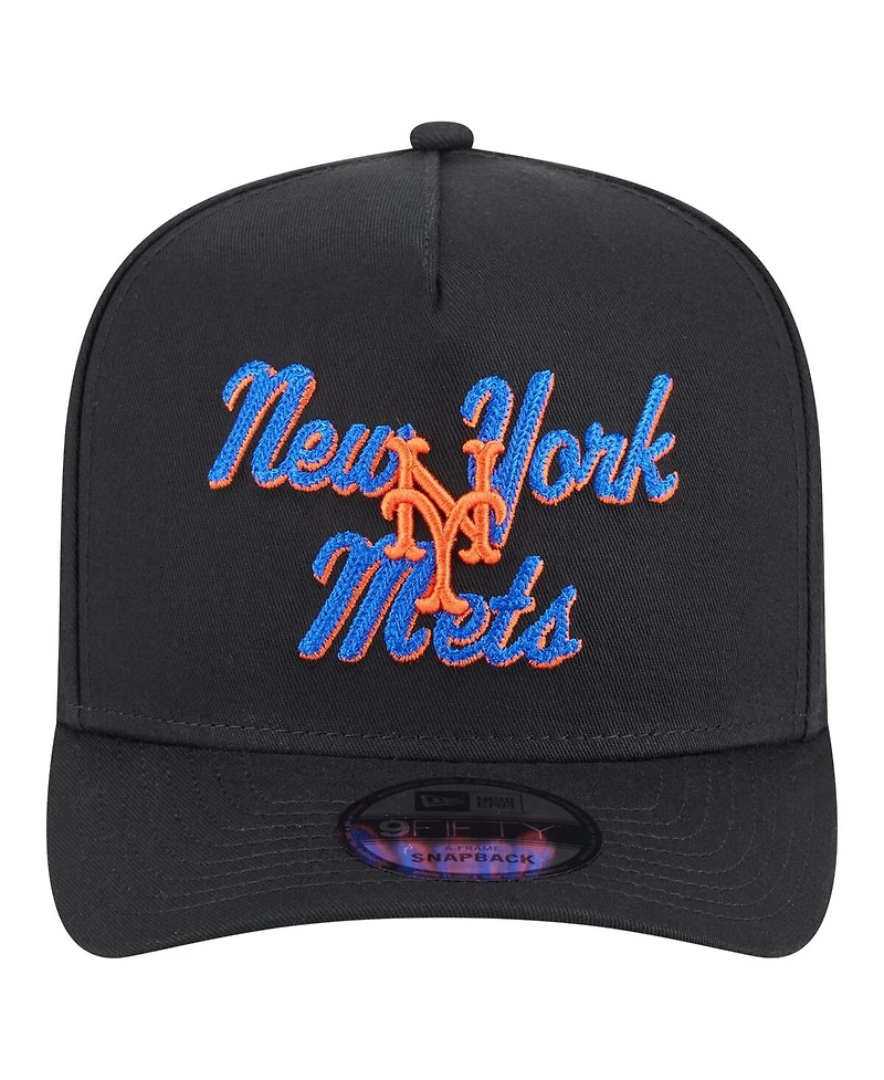 New Era Men's Black New York Mets Chainstitch 9FIFTY A-Frame Snapback Hat