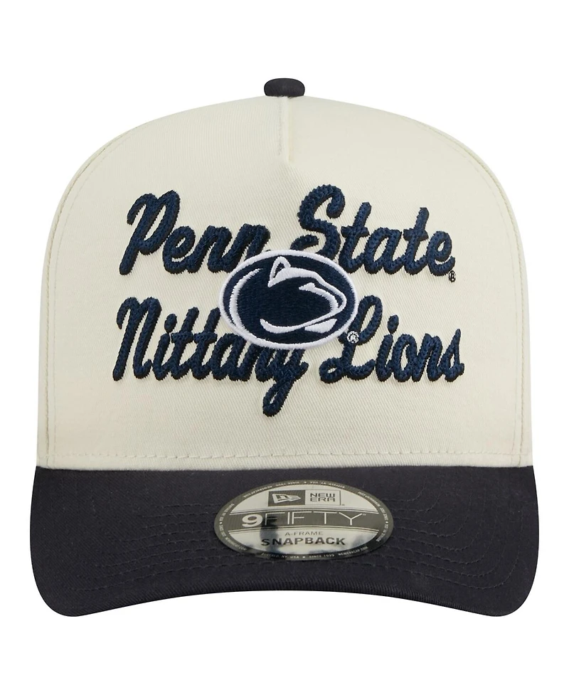 New Era Men's Cream/Navy Penn State Nittany Lions Vintage Chainstitch 9FIFTY A-Frame Snapback Hat