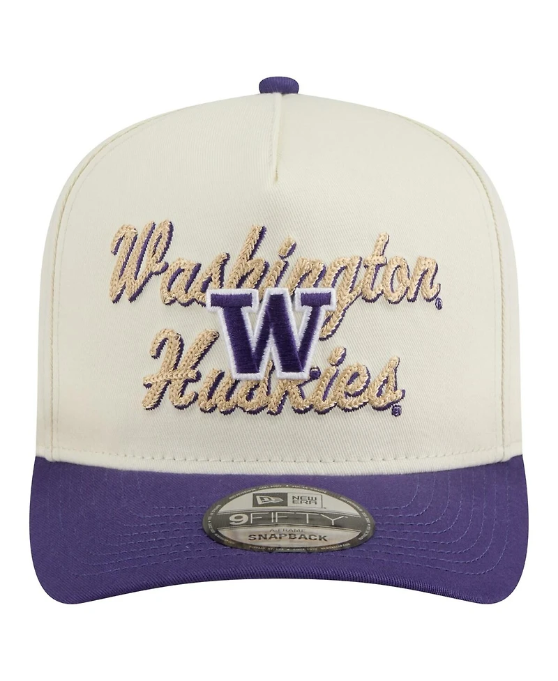 New Era Men's Cream/Purple Washington Huskies Vintage Chainstitch 9FIFTY A-Frame Snapback Hat