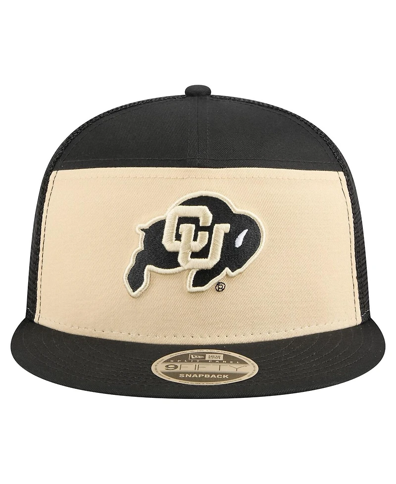 New Era Men's Black/Gold Colorado Buffaloes Outdoor Wide Panel 9FIFTY Snapback Trucker Hat