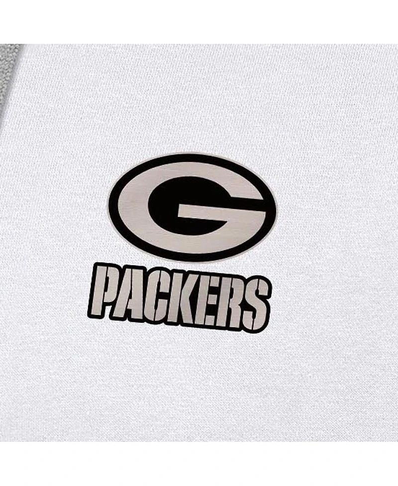 Antigua Men's White Green Bay Packers Brushed Carbon Victory Pullover Hoodie