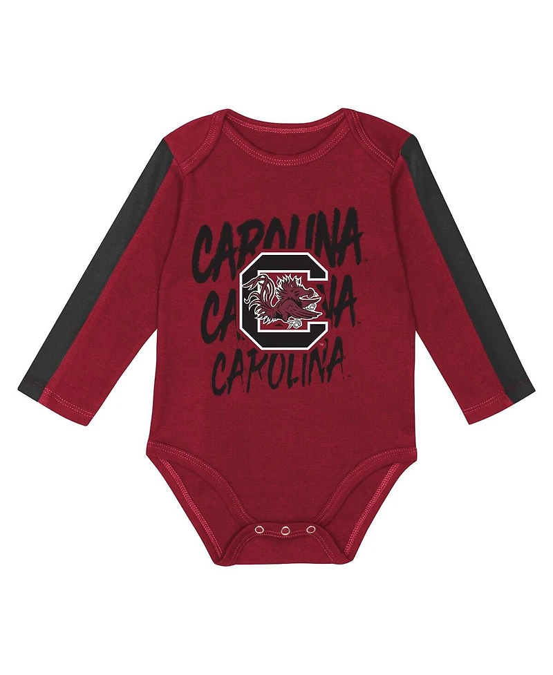 Outerstuff Baby Boys and Girls 3-Piece Garnet/Black South Carolina Gamecocks Double Down Bodysuit Pants Set