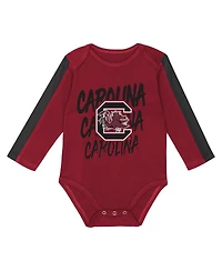 Outerstuff Baby Boys and Girls 3-Piece Garnet/Black South Carolina Gamecocks Double Down Bodysuit Pants Set