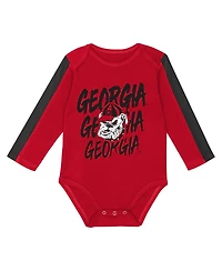 Outerstuff Baby Boys and Girls 3-Piece Red/Black Georgia Bulldogs Double Down Bodysuit Pants Set