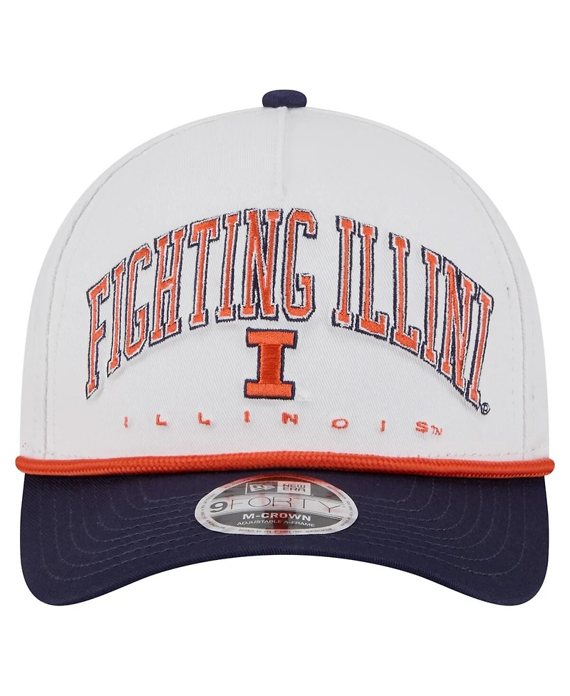 New Era Men's White/Navy Illinois Fighting Illini Arch Two-Tone Rope 9FORTY A-Frame M-Crown Adjustable Hat