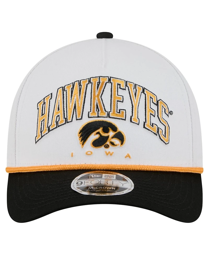New Era Men's White/Black Iowa Hawkeyes Arch Two-Tone Rope 9FORTY A-Frame M-Crown Adjustable Hat