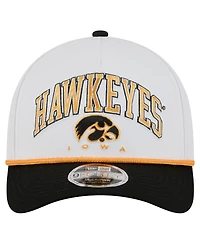 New Era Men's White/Black Iowa Hawkeyes Arch Two-Tone Rope 9FORTY A-Frame M-Crown Adjustable Hat