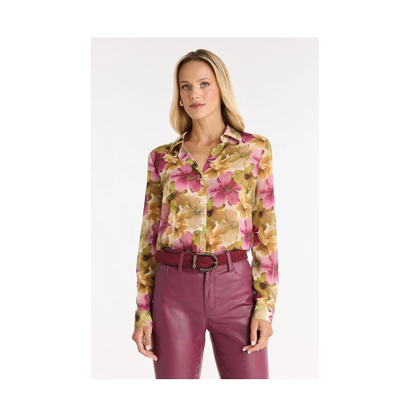 The Noli Shop Womens Ana Button Up Shirt - Floral Print