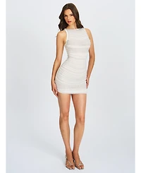 Miss Circle Women Iliana White Pearl Chain Embellished Midi Dress
