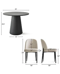 3-Piece 35" Round Dining Set with Black Pedestal Table and 2 Fabric Upholstered Chairs Legs for Kitchen or Room-Maison Boucle