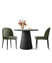 3-Piece 35" Round Dining Set with Black Pedestal Table and 2 Fabric Upholstered Chairs with Black Legs for Kitchen or Dining Room-Maison Boucle