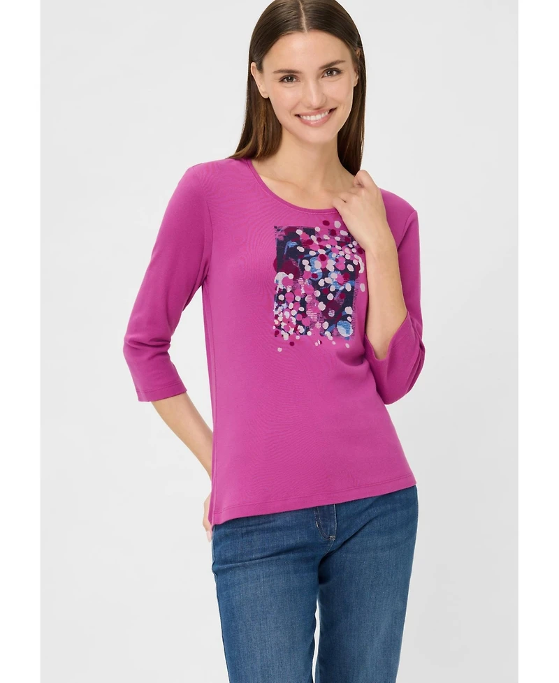 Olsen 100% Cotton Placement Print T-Shirt