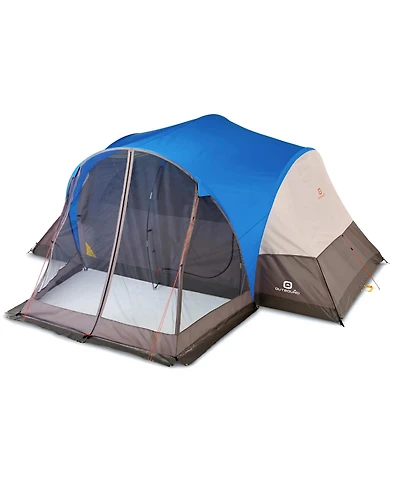 Outbound 8 Person 3 Season Easy Up Camping Dome Tent with Rainfly & Porch, Blue