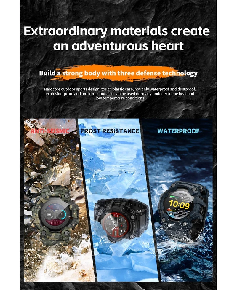 Ruxing smart Smart watch Bluetooth Call Handheld Flashlight Sos Diffused Light Compass-black