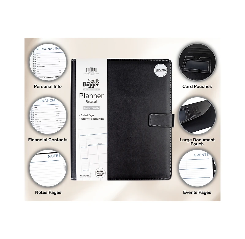 See It Bigger Upgraded Monthly Weekly 15 Month Padfolio Planner