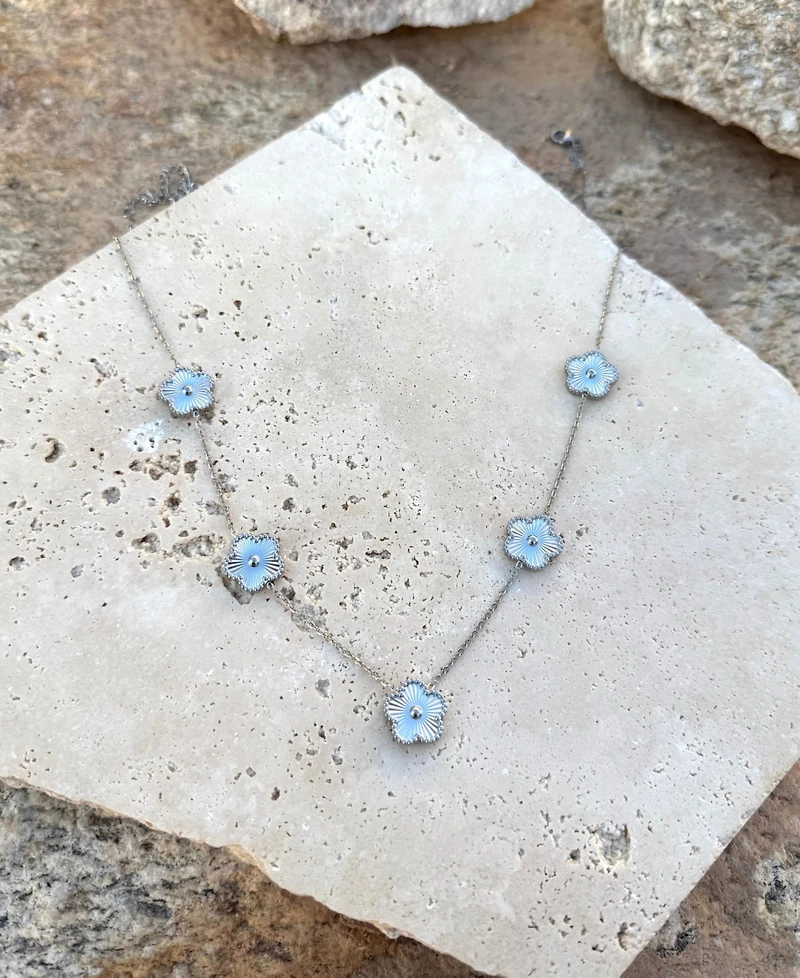 Adornia Tarnish Resistant Silver 5-Leaf Clover Station Necklace