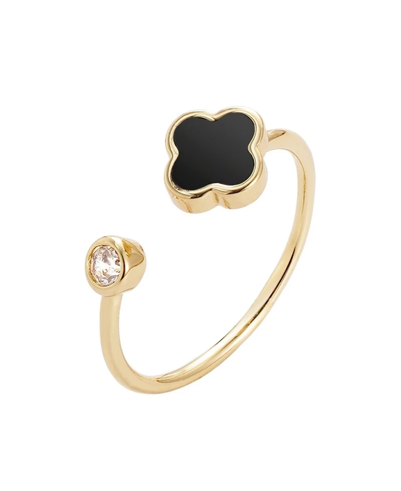 Adornia Gold Adjustable Cz Black Clover Ring
