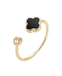 Adornia Gold Adjustable Cz Black Clover Ring