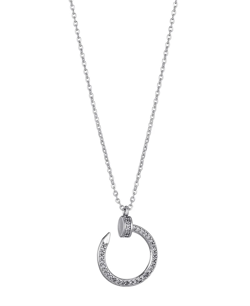 Adornia Silver Cz Curved Nail Ring Necklace