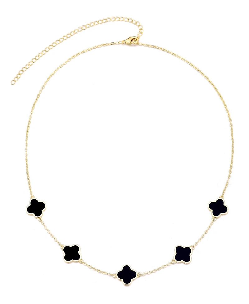 Adornia Gold Black Clover Station Necklace