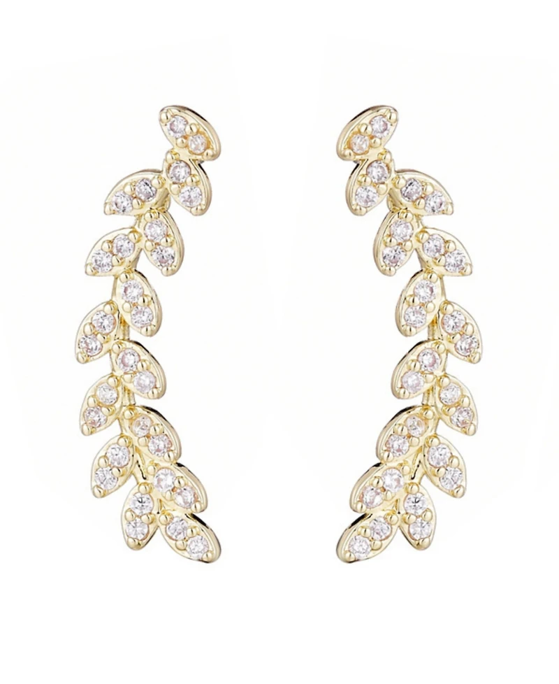 Adornia Gold Cz Curved Leaf Drop Earrings
