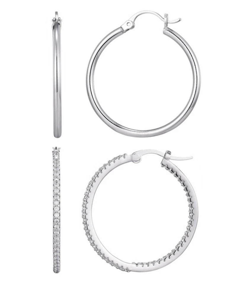 Adornia Silver Cz Infinity and Plain Hoop Earrings Set