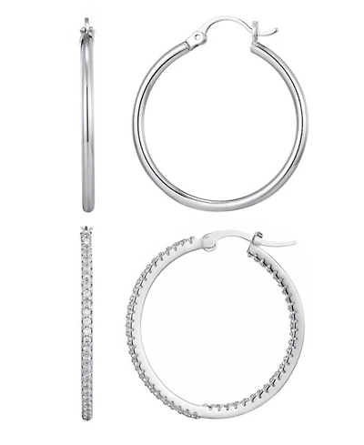 Adornia Silver Cz Infinity and Plain Hoop Earrings Set
