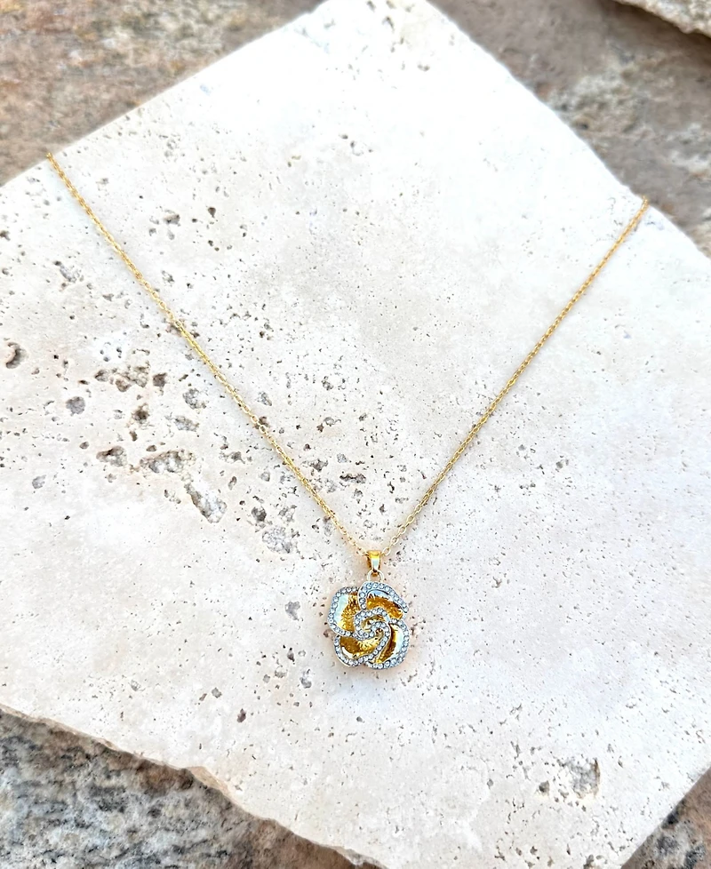 Adornia Gold Crystal Encrusted Flower Pendant Necklace