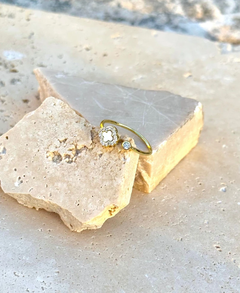 Adornia Gold Cz Open Band Clover Ring