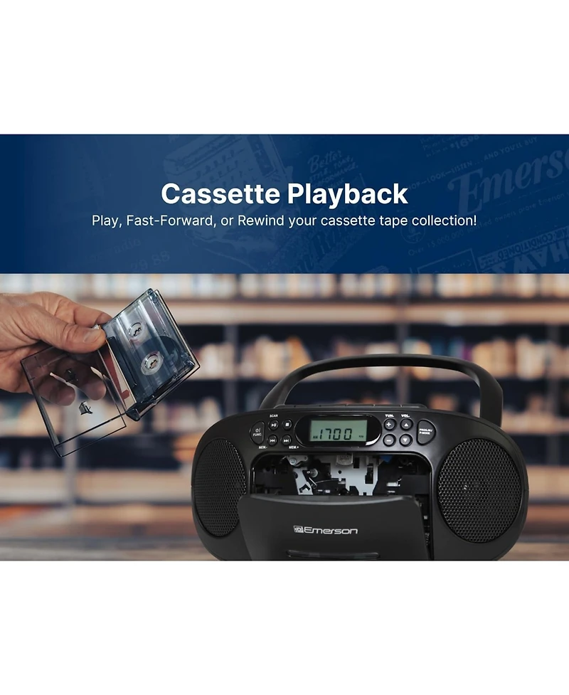 Emerson Epb-3003 Portable Cd / Cassette Player with Am/Fm Radio, Programmable Memory, Dual Stereo Speakers - Black
