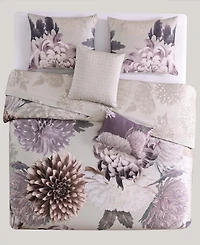 Bebejan Dahlia Bedding 100% Cotton Sateen 5 Piece King Size Reversible Comforter Set