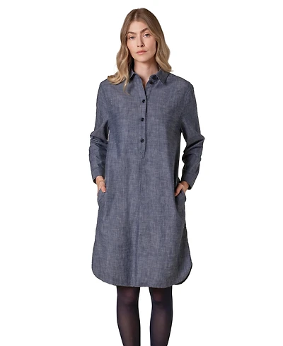 Celtic & Co. Women's Chambray Long Sleeve Knee Length Dress