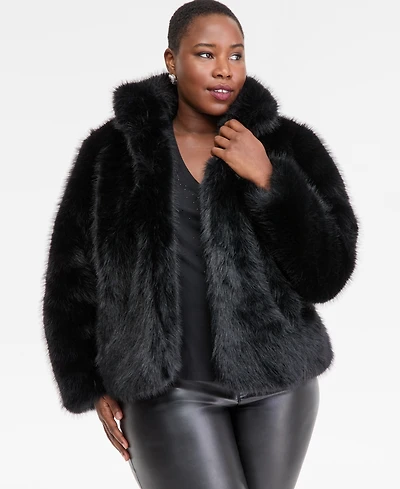 I.n.c. International Concepts Plus Faux-Fur Long-Sleeve Coat, Macy's Exclusive