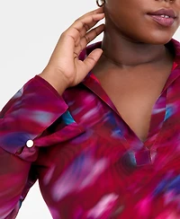 I.n.c. International Concepts Plus Printed Collared Top, Macy's Exclusive