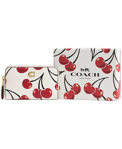 Coach Boxed Small Cherry Print Leather Essential Zip Around Card Case