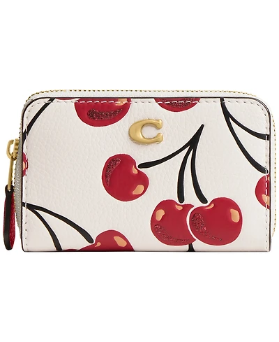 Coach Boxed Small Cherry Print Leather Essential Zip Around Card Case