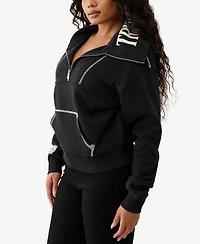True Religion Women's Contrast Stitch Half Zip Pullover Sweatshirt