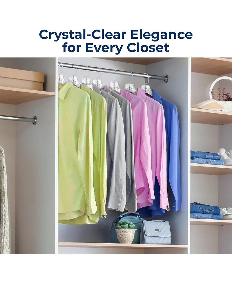 SereneLife 12 Pcs. Clear Plastic Hangers – Non-Slip, Crystal-Cut, Durable & Space-Saving Invisible Hangers for Suits & Clothing (Transparent)