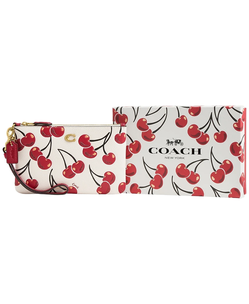 Coach Boxed Small Cherry Print Leather Essential Wristlet
