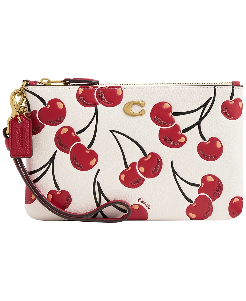 Coach Boxed Small Cherry Print Leather Essential Wristlet