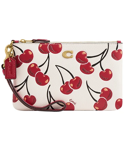 Coach Boxed Small Cherry Print Leather Essential Wristlet
