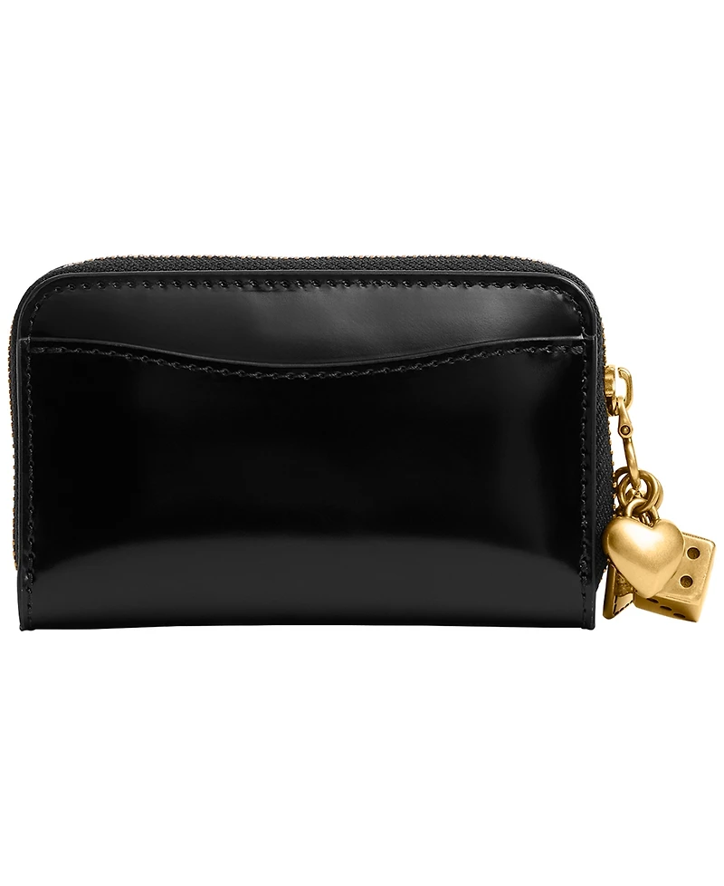 Coach Essential Small Spazzolato Leather Zip Around Card Case with Charm