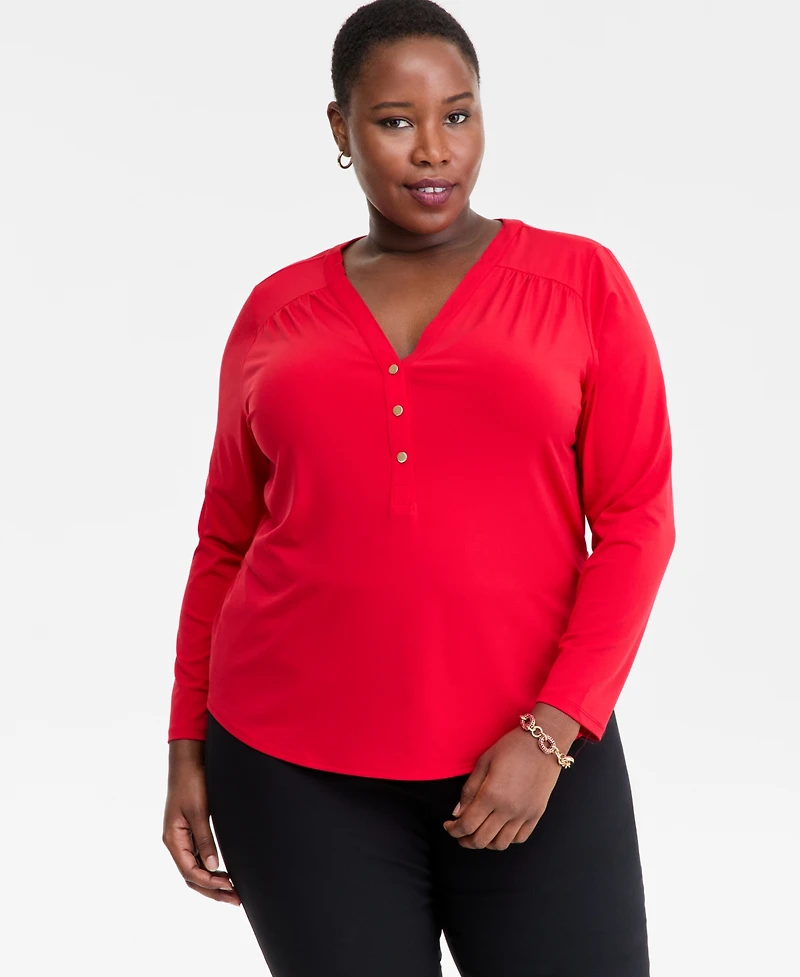 I.n.c. International Concepts Plus V-Neck Long-Sleeve Top, Macy's Exclusive