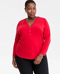 I.n.c. International Concepts Plus V-Neck Long-Sleeve Top, Macy's Exclusive