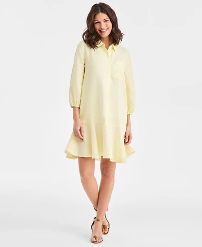 Charter Club Women's 100% Linen Flounce Shirtdress, Created for Macy's