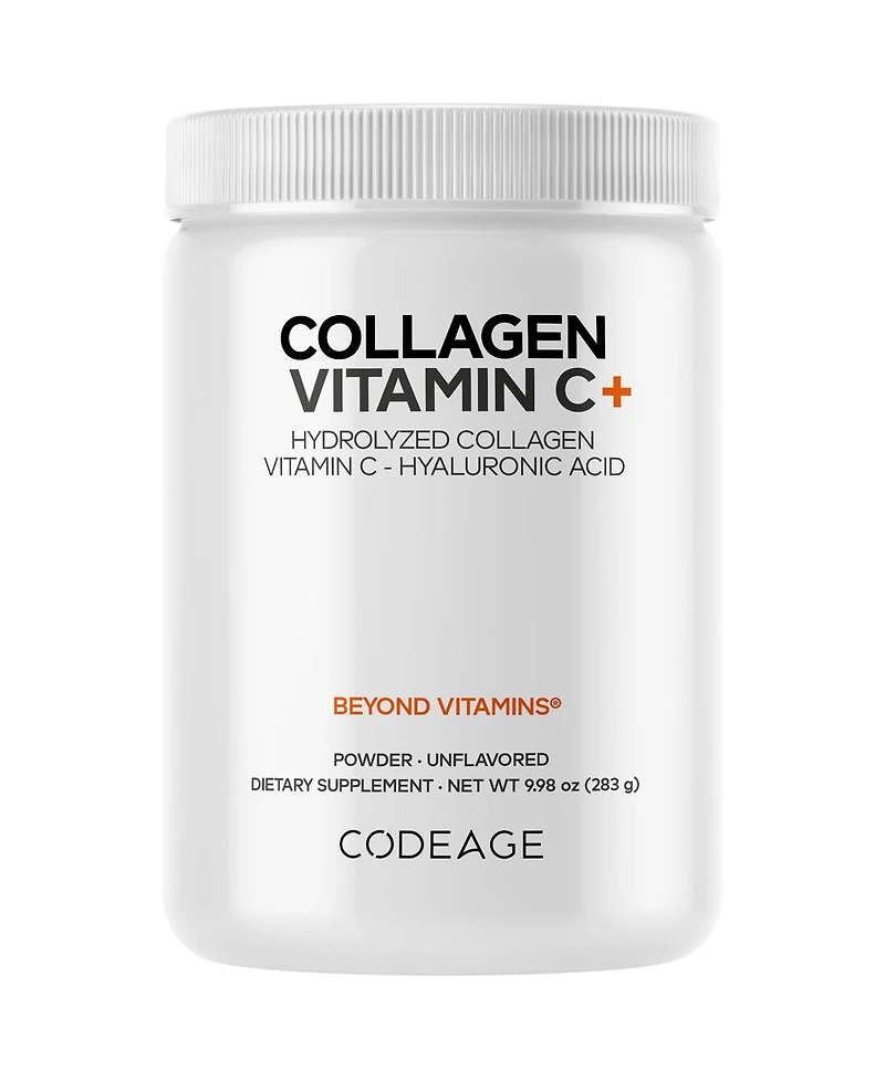 Codeage Collagen Peptides Powder + Vitamin C - 20g Grass-Fed Collagen Per Serving - Digestive Enzymes, Hyaluronic Acid, 18 Amino Acids
