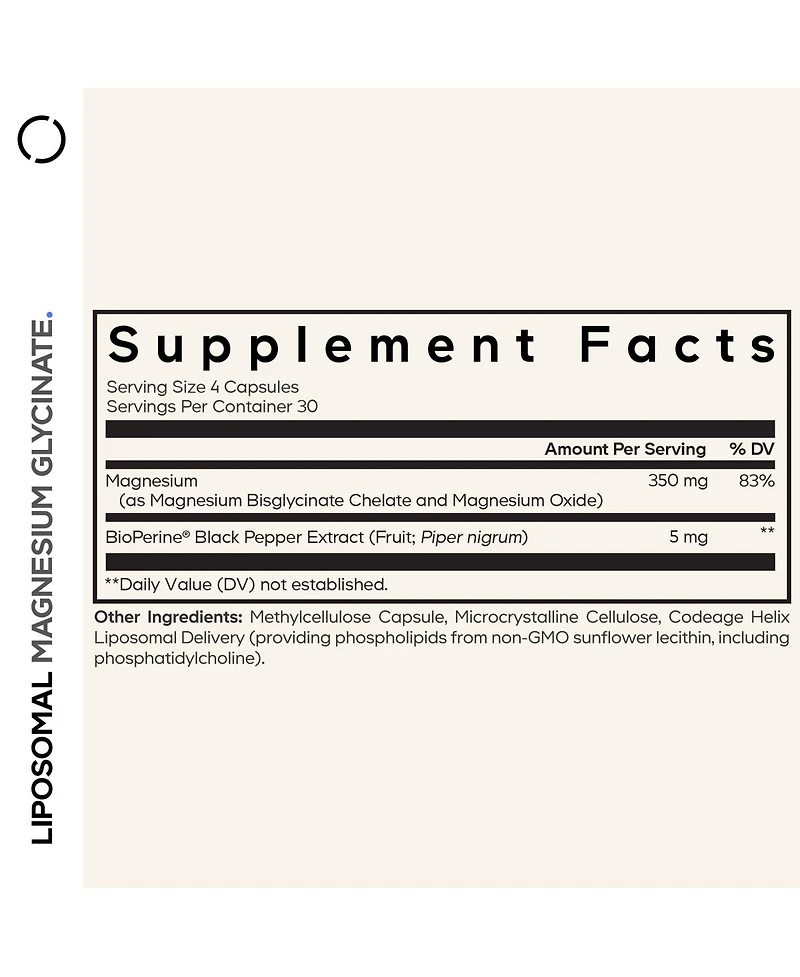 Codeage Liposomal Magnesium Glycinate Supplement - Magnesium Bisglycinate Pills - BioPerine Black Pepper - Liposomal Delivery